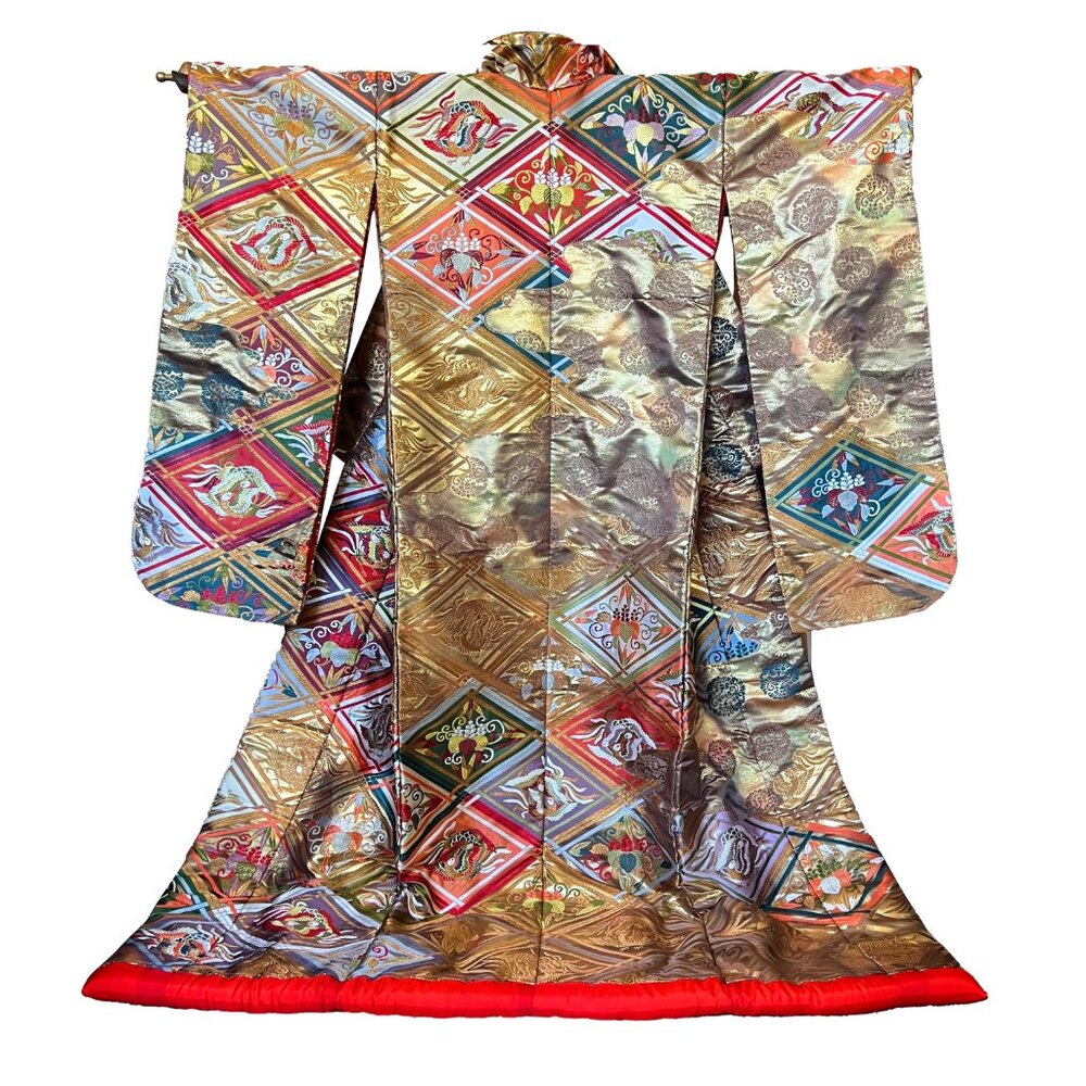 Vintage Gold Brocade Silk Japanese Uchikake Ceremonial Kimono, OS